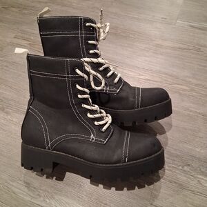 Stylish Black Combat Boots with White Laces